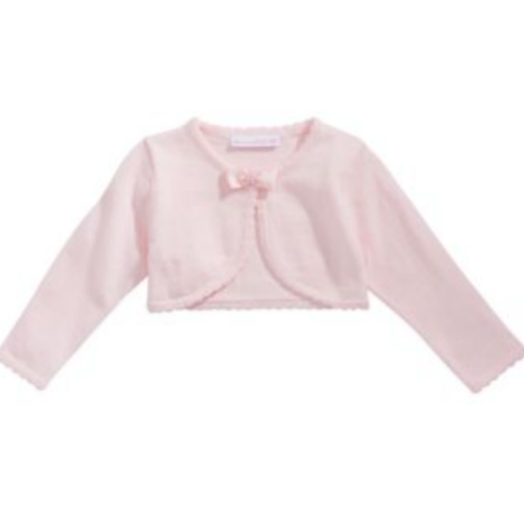 Bonnie Baby Girls crop sweater Picot & Bow Cotton Cardigan Faux Pearls accent - Picture 2 of 2